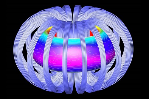 Coloured tube surrounded by concentric rings in a doughnut shape Coloured tube surrounded by concentric rings in a doughnut shape