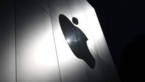 Apple logo on a grey background
