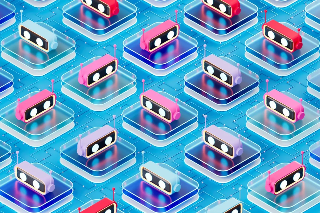 AI agents on glass blocks
