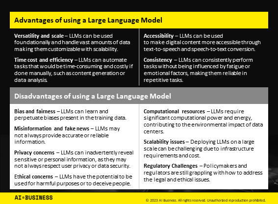 Advantages and Disadvantages of using a Large Language Model