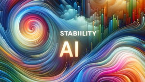 The words Stability AI in a background of swirling colors