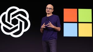Microsoft CEO Satya Nadella speaking at OpenAI DevDay. The deal between Microsoft and OpenAI is being investigated by the UK's Competition Authority