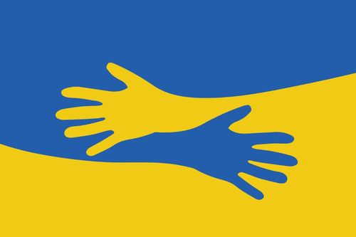 Ukraine flag made from hand shake