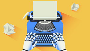 Robot fingers typing on a typewriter