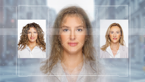 Women with digital points on her face
