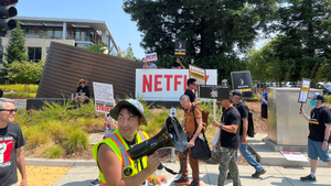 Actors picketing outside Netflix headquarters