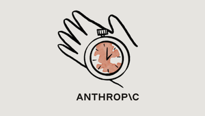 Anthropic logo and illustration of a hand with a stopwatch 