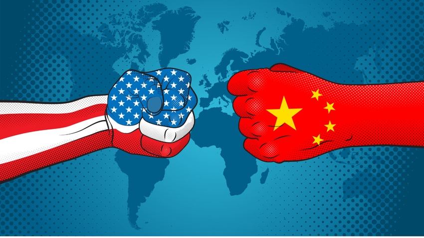 Fists depicting US and China flags