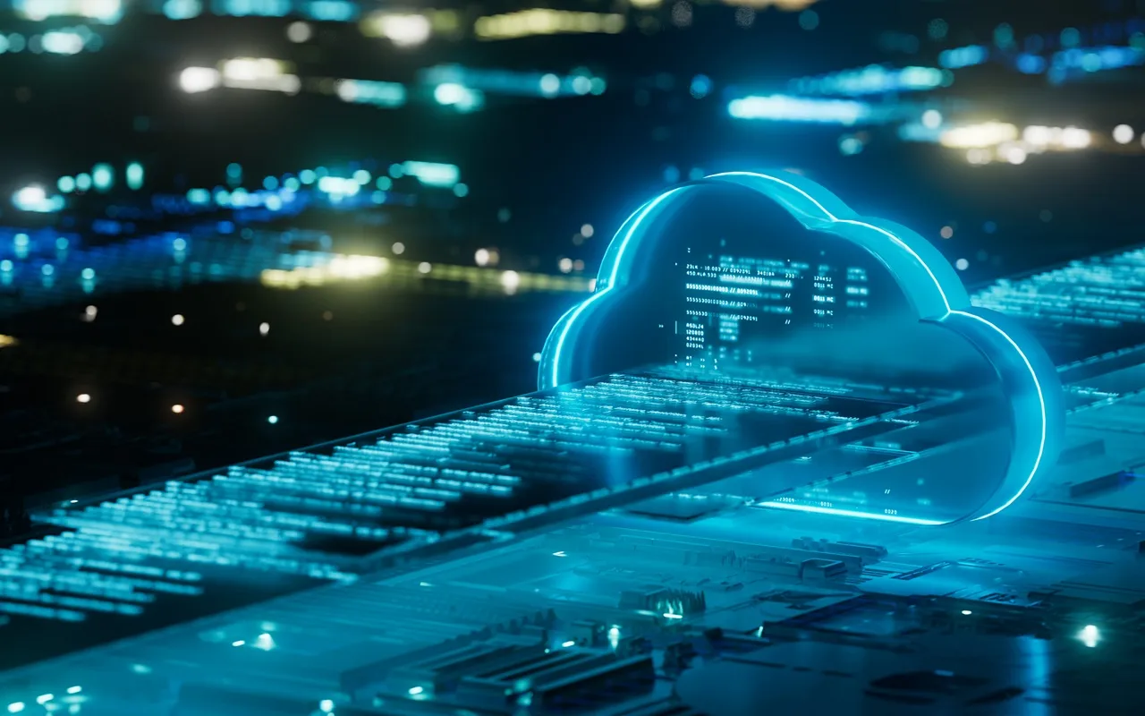 A graphic of a cloud over a circuit board A graphic of a cloud over a circuit board
