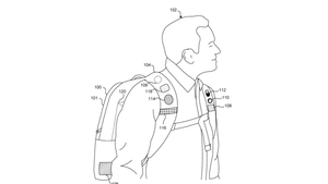 A rendering of an AI-powered backpack