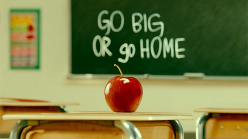 Image of an apple in a classroom