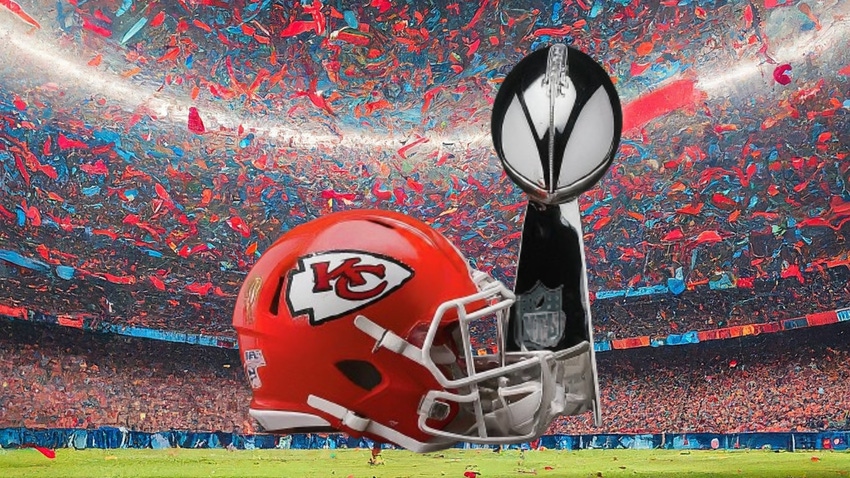 Image of a KCC helmet with Lombardi trophy