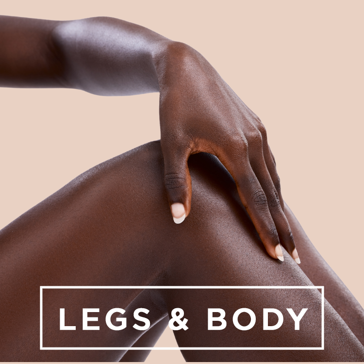 A woman with her hand on her knew with the copy "Legs and Body" on top