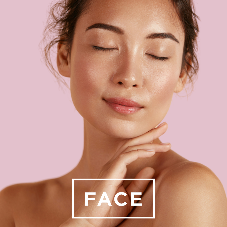 A close up of a girls face with her eyes closed and the copy "FACE" on top