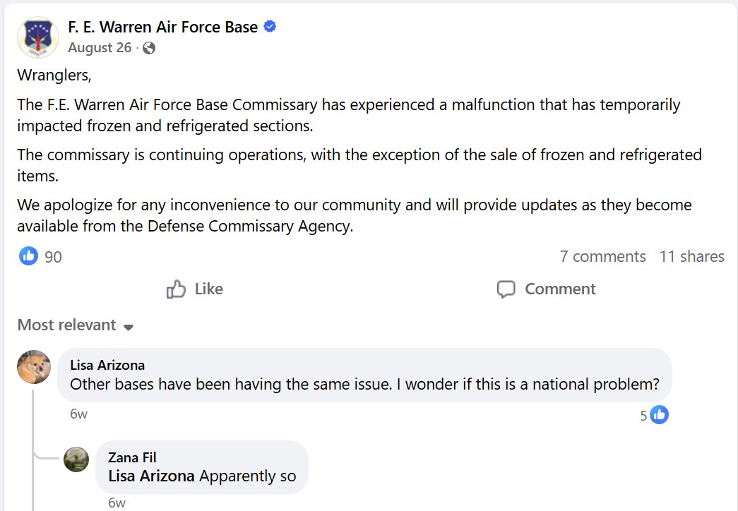 An Air Force notice about a refrigerator malfunction.