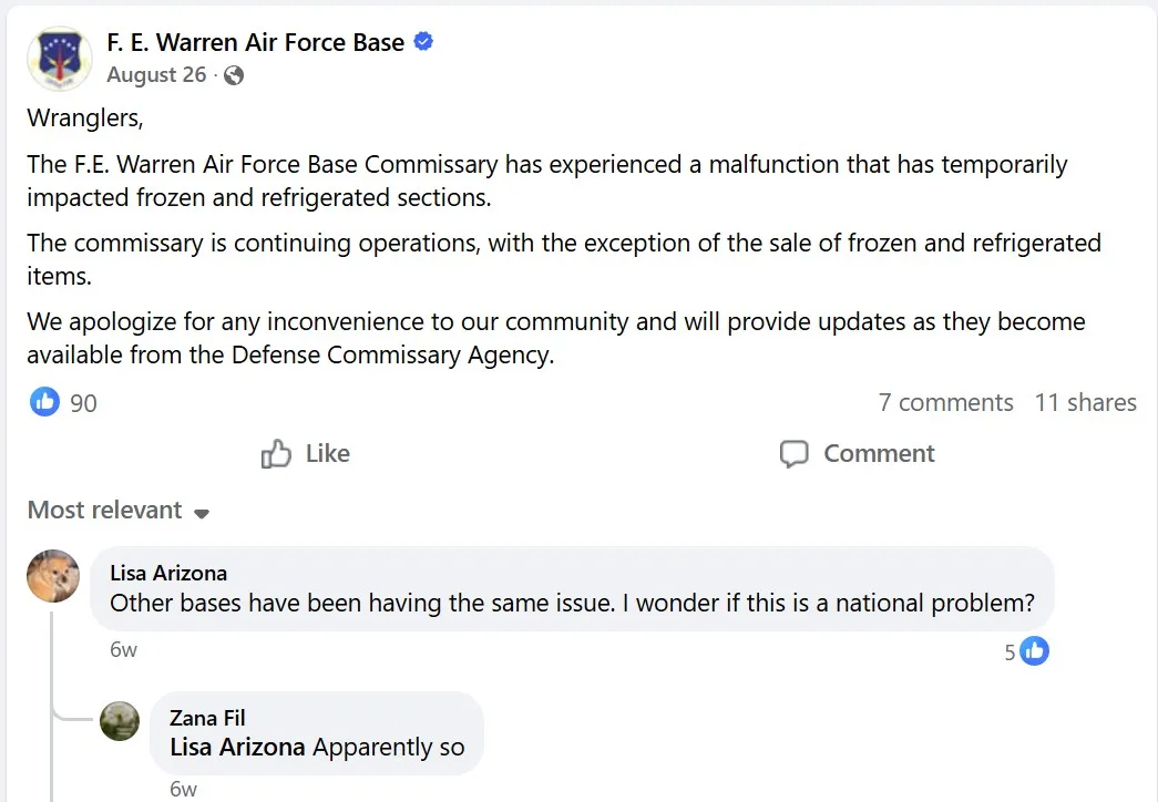 An Air Force notice about a refrigerator malfunction. An Air Force notice about a refrigerator malfunction.