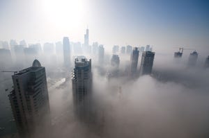 Dubai skyline in the clouds