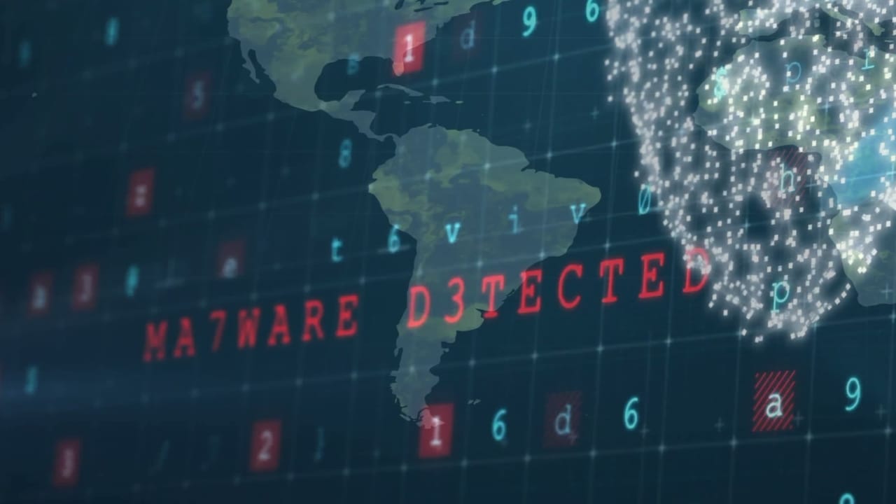 「マルウェア検出」と重ね表示されたラテンアメリカの地図 「マルウェア検出」と重ね表示されたラテンアメリカの地図