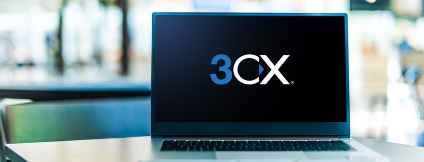 laptop computer displaying logo of 3CX, an international VoIP IPBX software developer