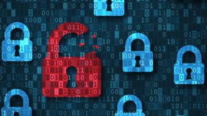 Various images of padlocks against a dark blue backgroubnd with one red one that's unlocked while the others are light blue and locked Various images of padlocks against a dark blue backgroubnd with one red one that's unlocked while the others are light blue and locked