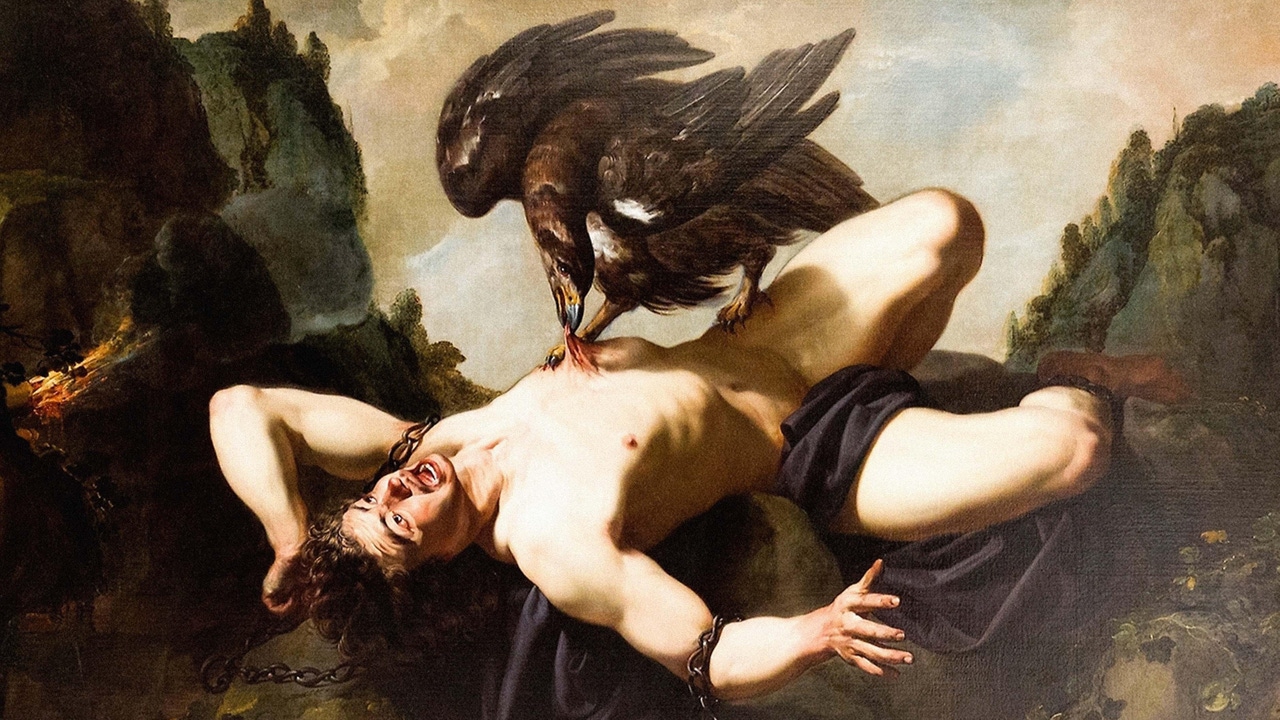 Prometheus' liver being attacked by an eagle Prometheus' liver being attacked by an eagle