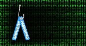 8-bit illustration of phishing, where password and username bait the hook in front of wall of binary code