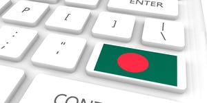 A white keyboard with the Bangladesh flag as one of the keys