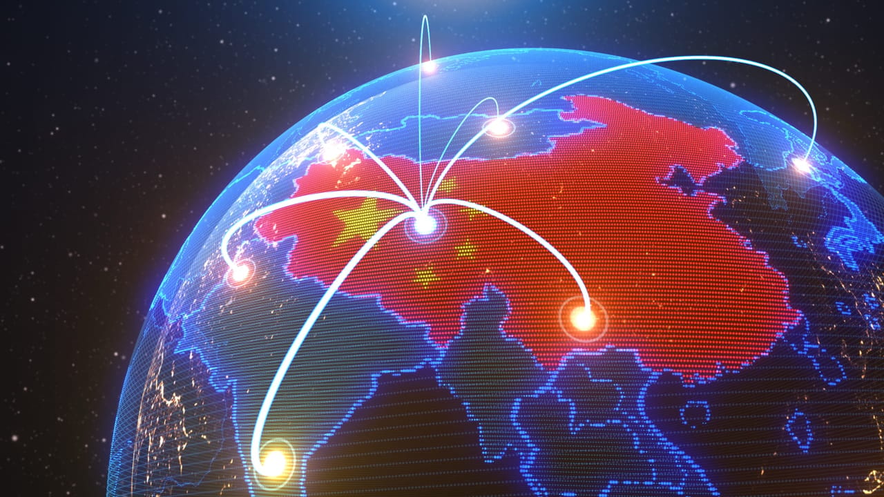 地球儀上の中国とネットワークポイントのデジタルイラスト 地球儀上の中国とネットワークポイントのデジタルイラスト
