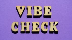 The words "Vibe Check" in wood block lettering The words "Vibe Check" in wood block lettering