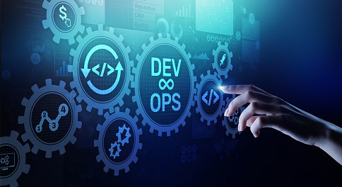 A feminine hand extends toward a visual representation of DevOps principles, glowing blue-green against a black background A feminine hand extends toward a visual representation of DevOps principles, glowing blue-green against a black background