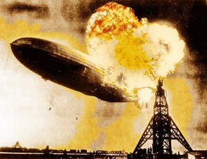 Hindenburg zeppelin airship blowing up in 1937