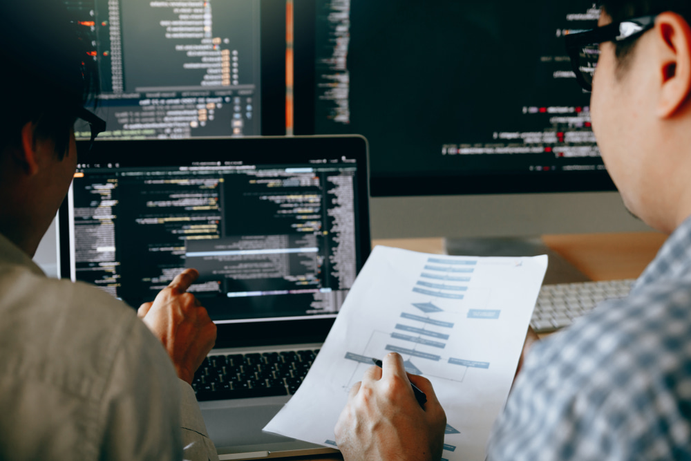 Software developers coding toogether Software developers coding toogether