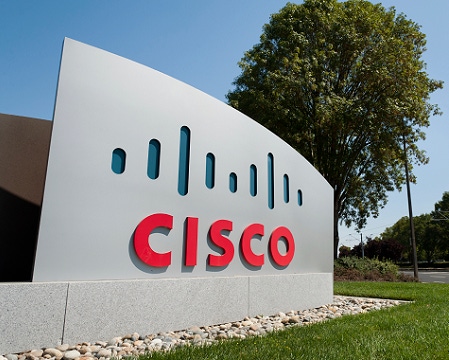 Cisco logo on a sign outside 