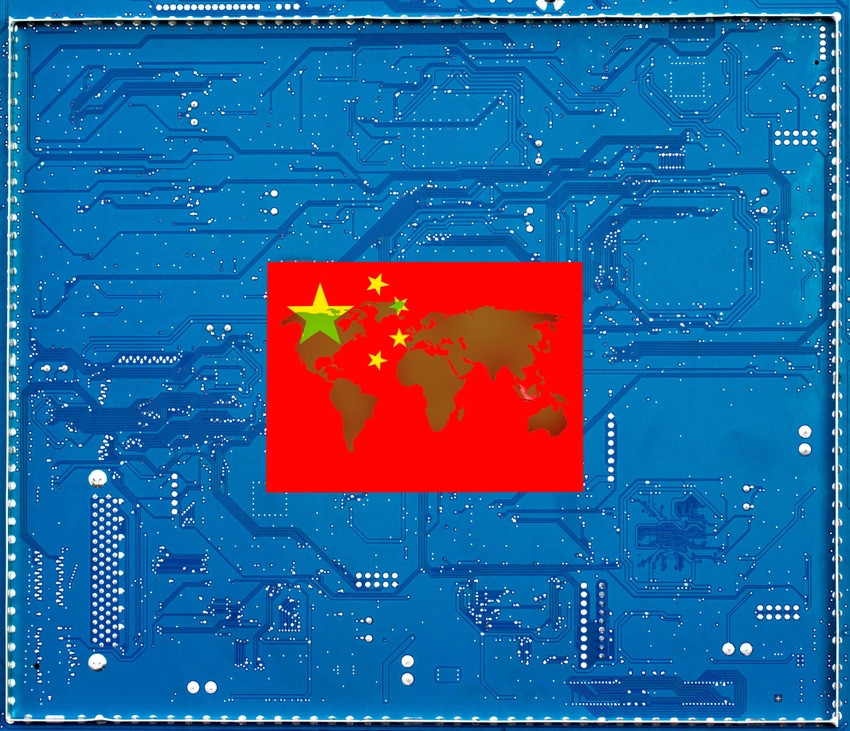 Chinese map on motherboard to illustrate China cybercrime