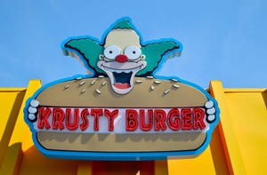 Krusty Burger is a fast-food burger restaurant chain that was founded by Krusty the clown in Springfield