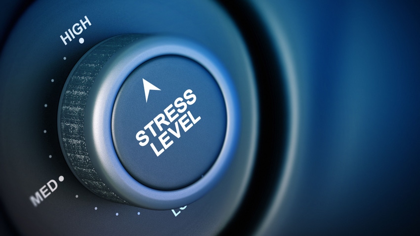 Knob reading STRESS LEVEL; settings marked are LOW, MEDIUM, and HIGH