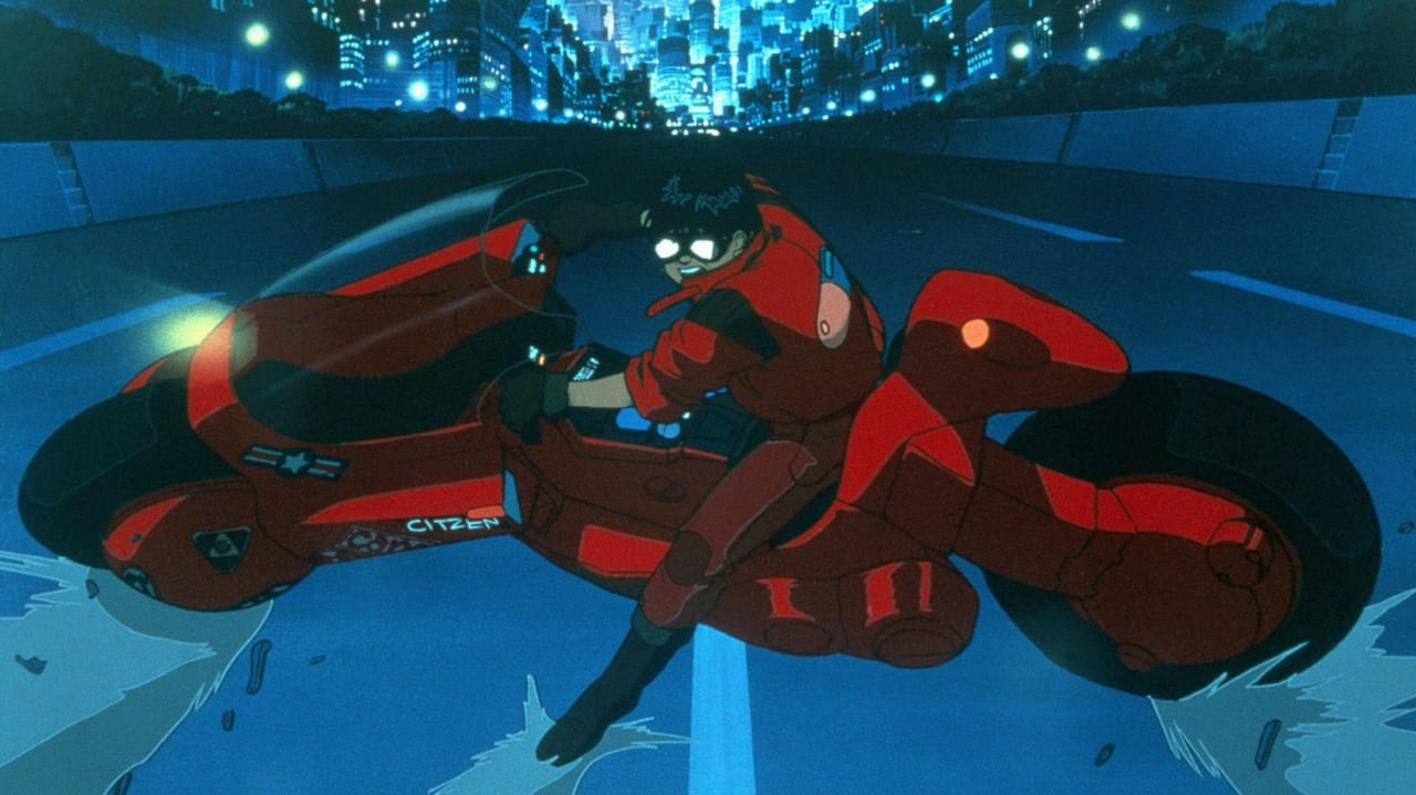 映画『アキラ』の象徴的なバイクのスライディングシーン 映画『アキラ』の象徴的なバイクのスライディングシーン