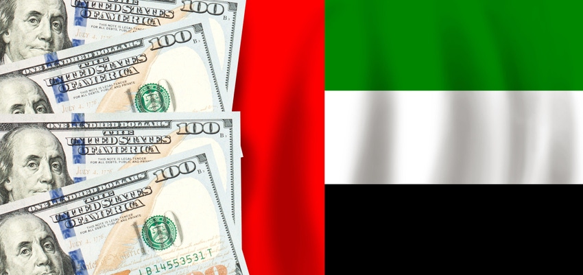 US dollars next to the UAE flag