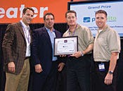 CEO Steve Mullaney and marketing director Chris King accept the Best of Interop award for Palo Alto Networks 