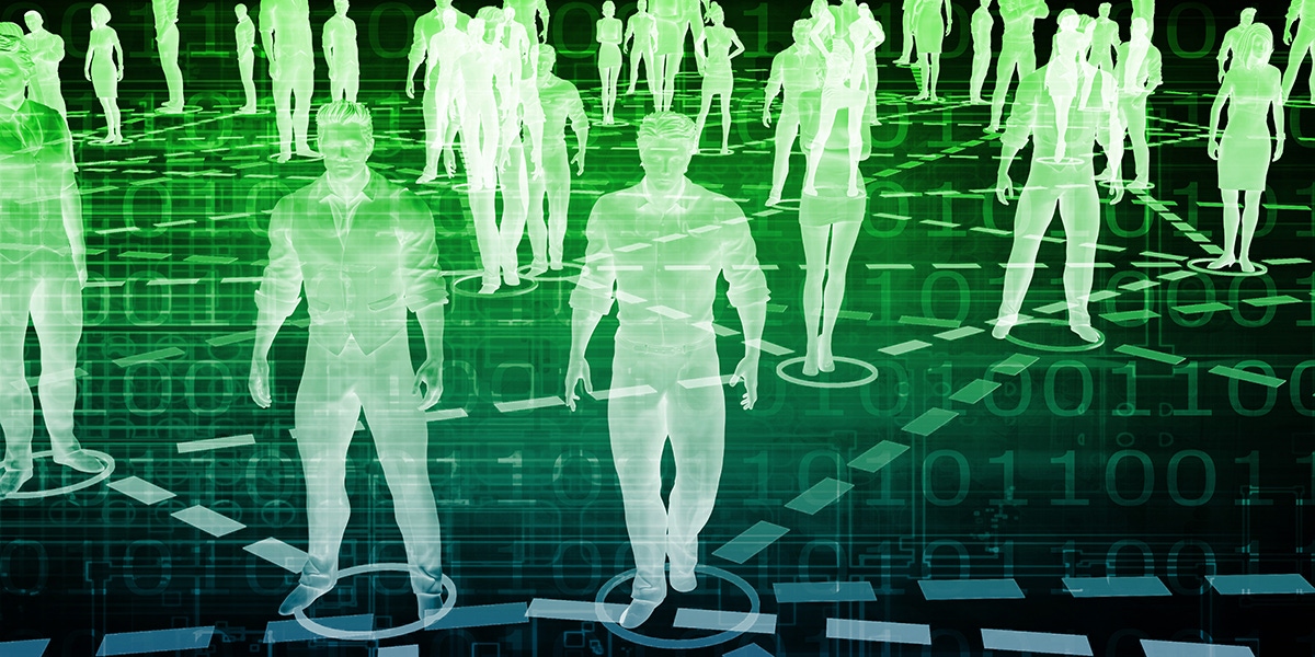 Illustration of ghostly outlines of various people in various poses, representing a range of digital users Illustration of ghostly outlines of various people in various poses, representing a range of digital users