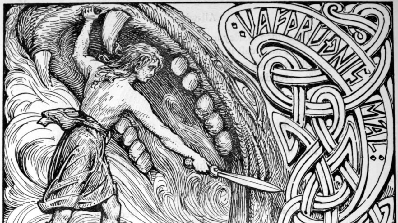 ノルウェー神話の神ヴィーザル(マルウェアの名前の由来と思われる)を描いたイギリスの画家W. G. Collingwoodによる作品 ノルウェー神話の神ヴィーザル(マルウェアの名前の由来と思われる)を描いたイギリスの画家W. G. Collingwoodによる作品