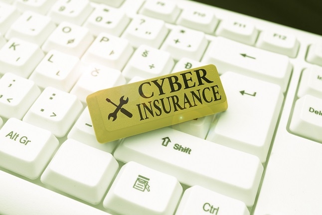 Large key on a keyboard that reads: cyber insurance