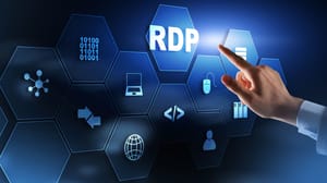 Hand pointing at an icon that says RDP; blue background Hand pointing at an icon that says RDP; blue background