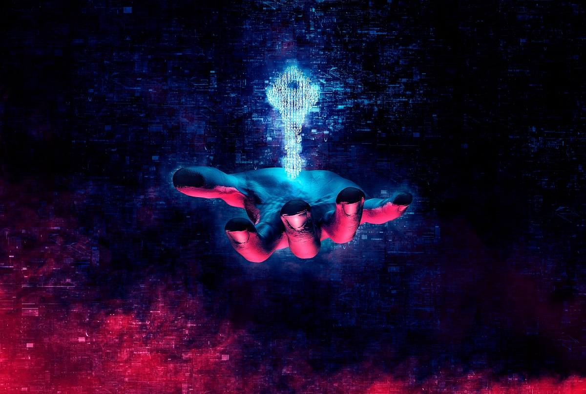 Digital key floating above a hand