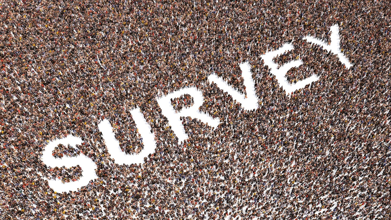 SURVEYという言葉の下に描かれた何千人もの人々 SURVEYという言葉の下に描かれた何千人もの人々