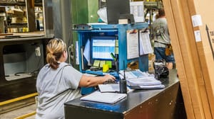 Employee uses SAP computer software to control production at Tiffin Motorhomes factory in Red Bay, Alabama Employee uses SAP computer software to control production at Tiffin Motorhomes factory in Red Bay, Alabama