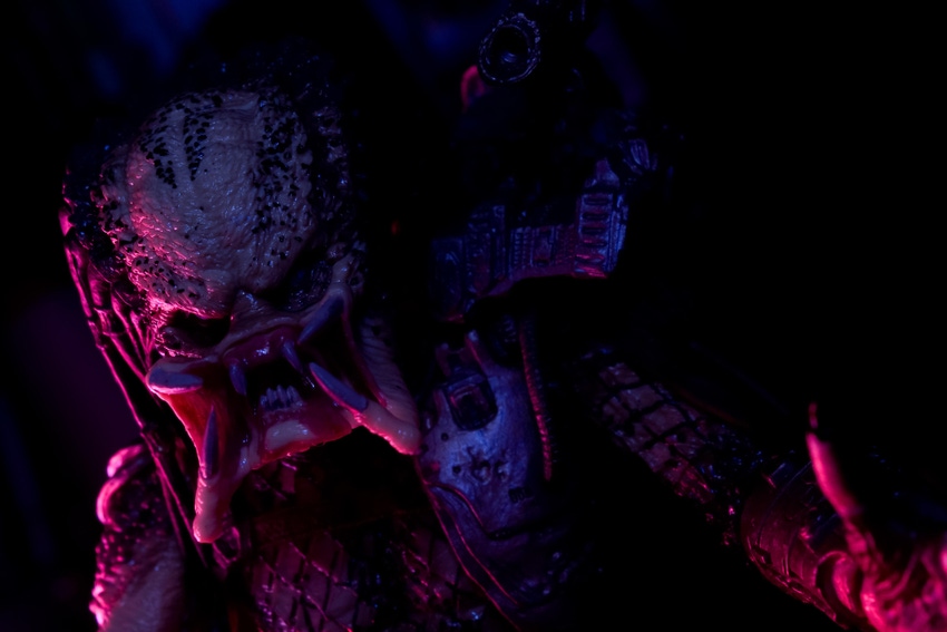 Sci-fi predator character close-up