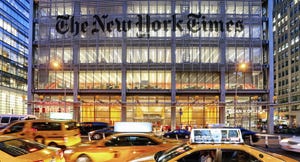 New York Times headquarters with cabs in front