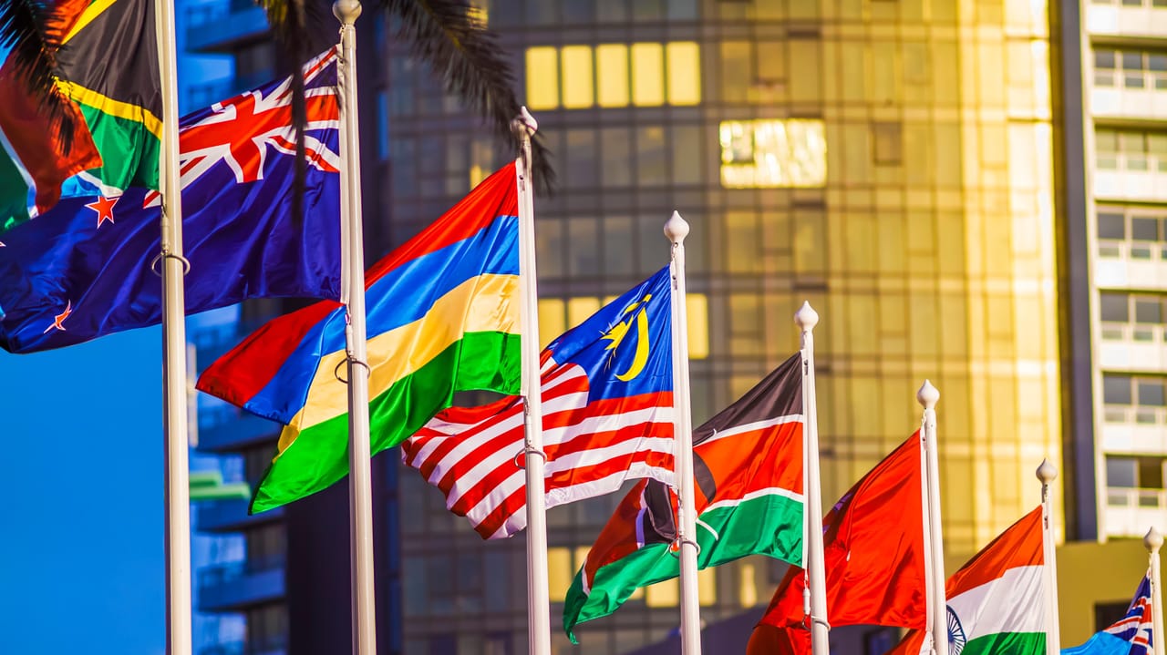 A variety of national flags A variety of national flags