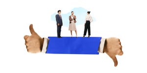 Abstract image of professional team standing on arm with thumbs up and down Abstract image of professional team standing on arm with thumbs up and down